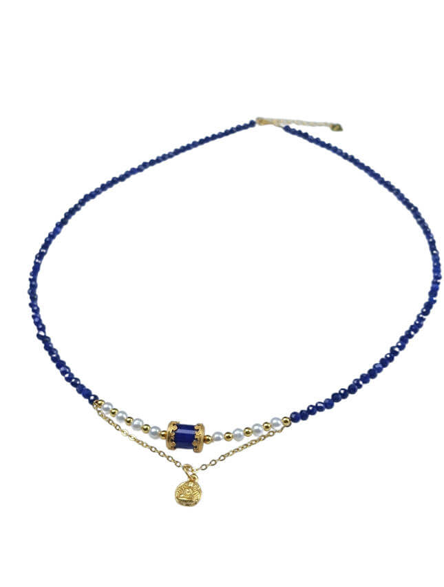 Lapis Lazuli Buddha Pendant Necklace Natural Freshwater Pearls, Sterling Silver