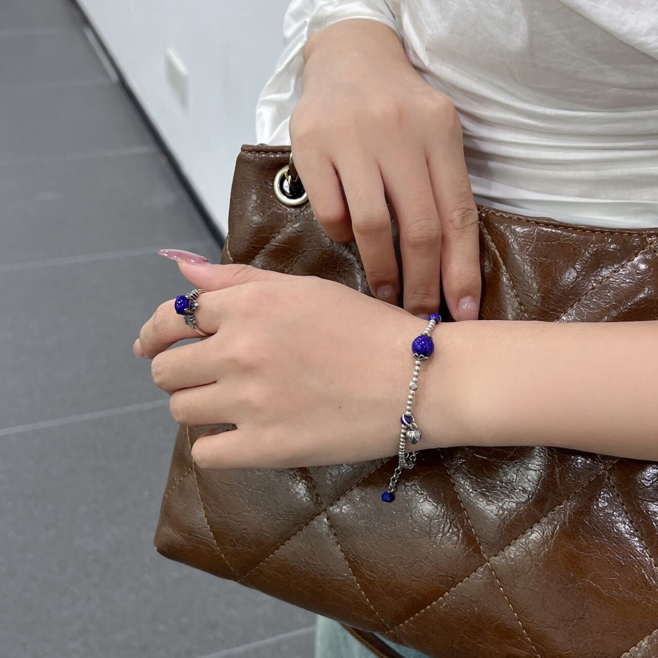 Karma Stone Lapis Lazuli Silver Bead Bracelet 925 Sterling Silver