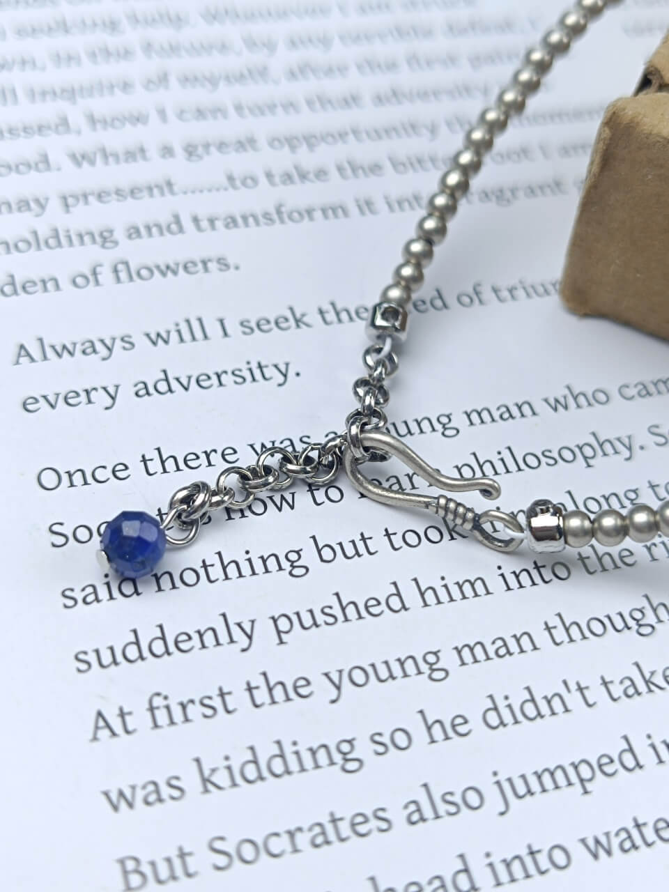 Karma Stone Lapis Lazuli Silver Bead Bracelet 925 Sterling Silver
