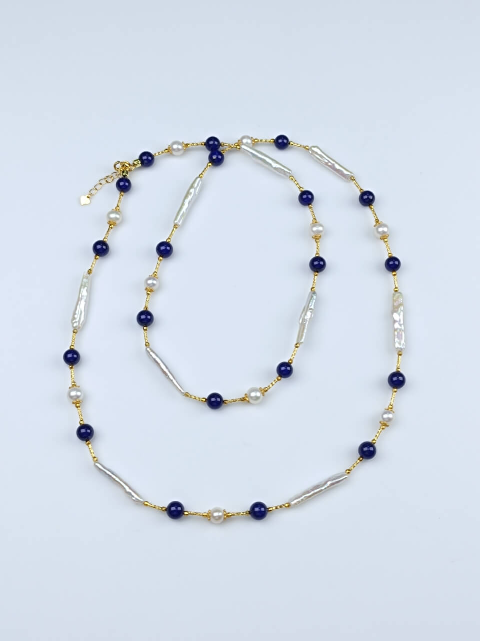 Lapis Lazuli and Pearl Necklace Bracelet Baroque Pearls, 925 Sterling Silver
