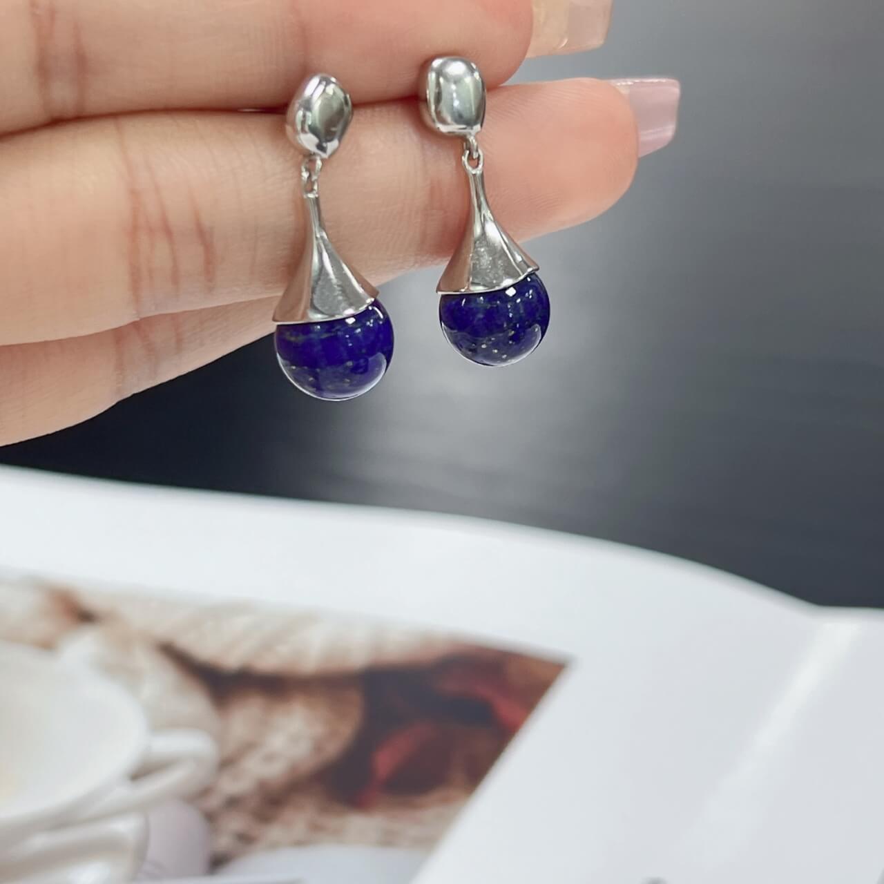 Silver Teardrop Lapis Lazuli Earrings 925 Sterling Silver