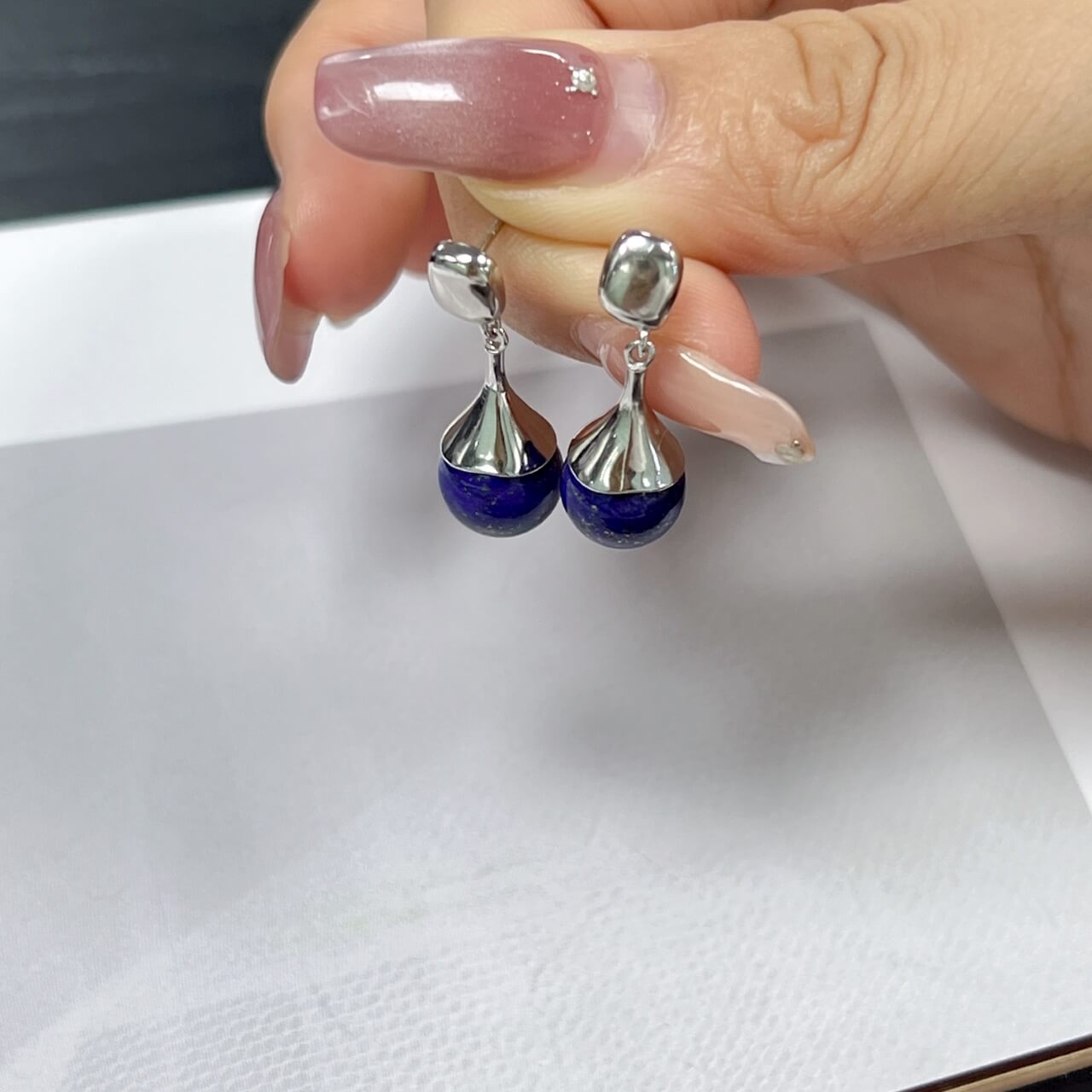 Silver Teardrop Lapis Lazuli Earrings 925 Sterling Silver