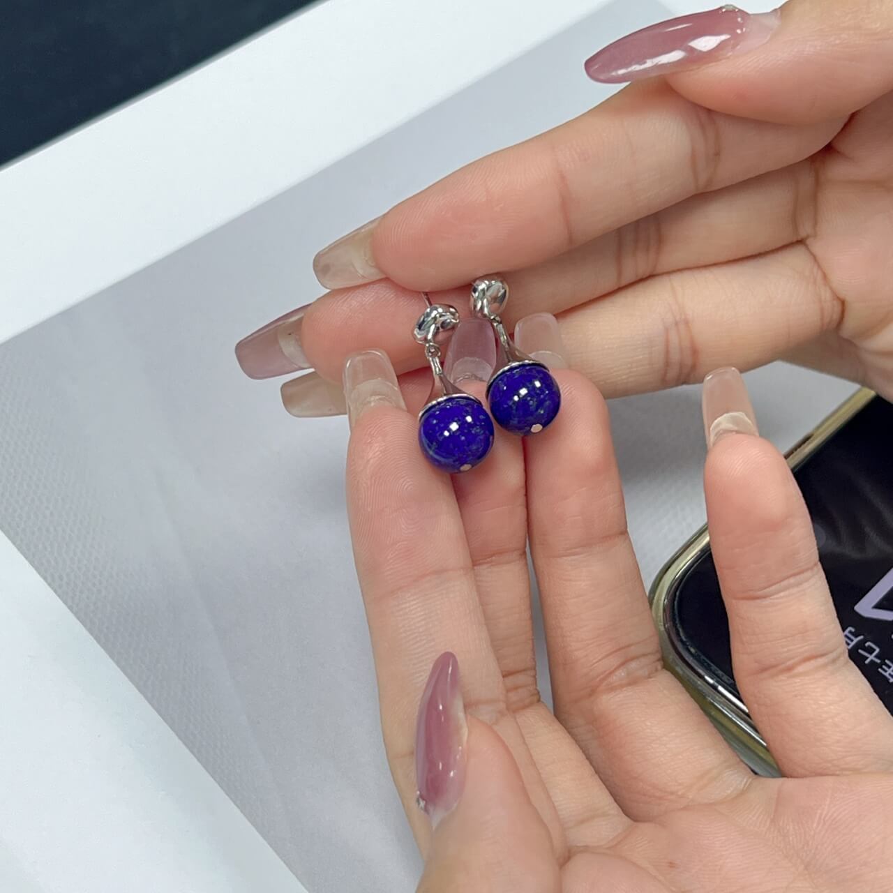 Silver Teardrop Lapis Lazuli Earrings 925 Sterling Silver