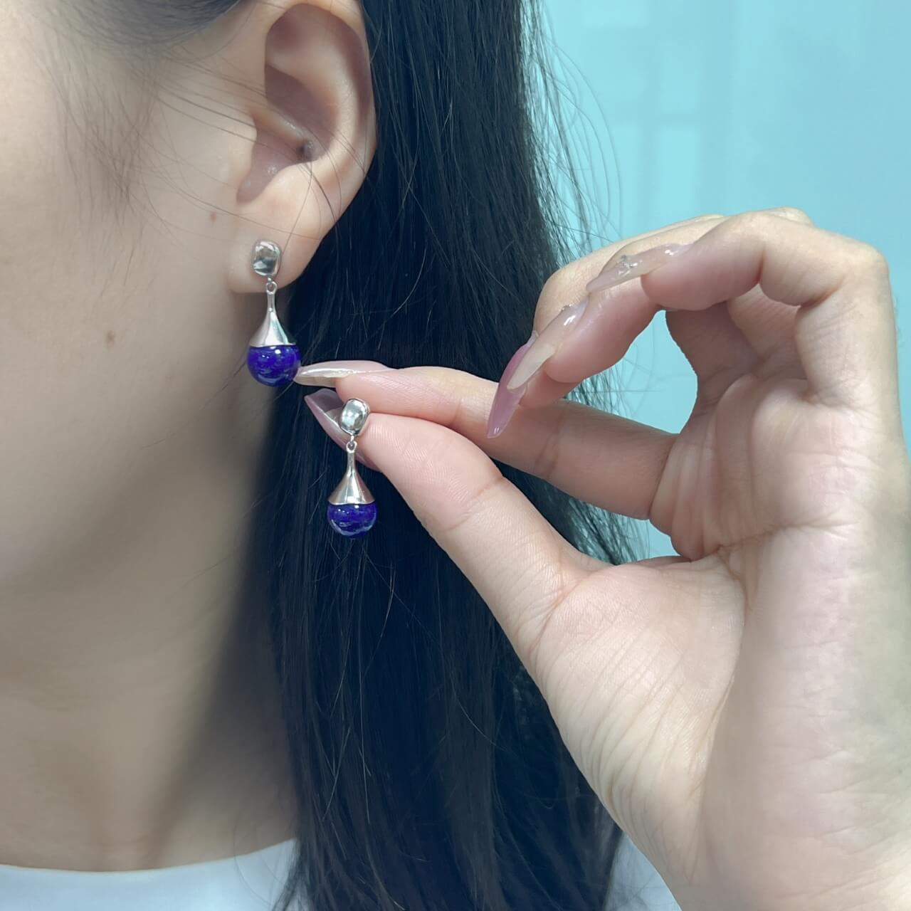 Silver Teardrop Lapis Lazuli Earrings 925 Sterling Silver