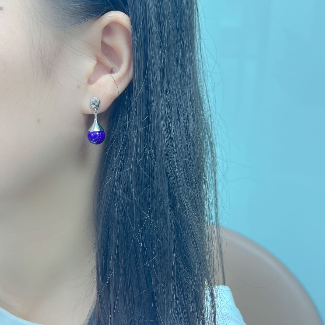 Silver Teardrop Lapis Lazuli Earrings 925 Sterling Silver