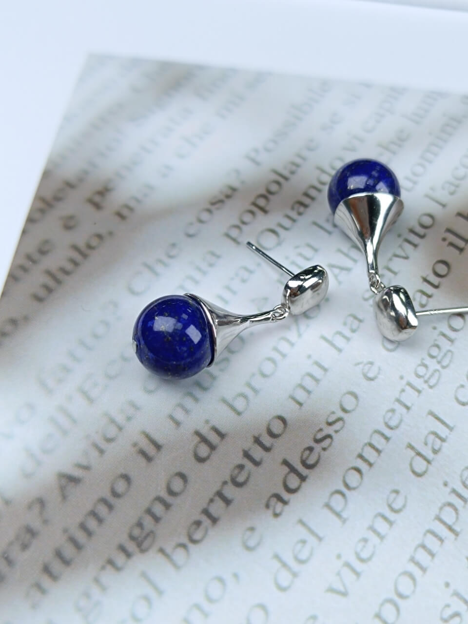 Silver Teardrop Lapis Lazuli Earrings 925 Sterling Silver