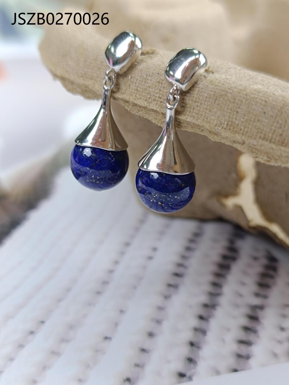Silver Teardrop Lapis Lazuli Earrings 925 Sterling Silver
