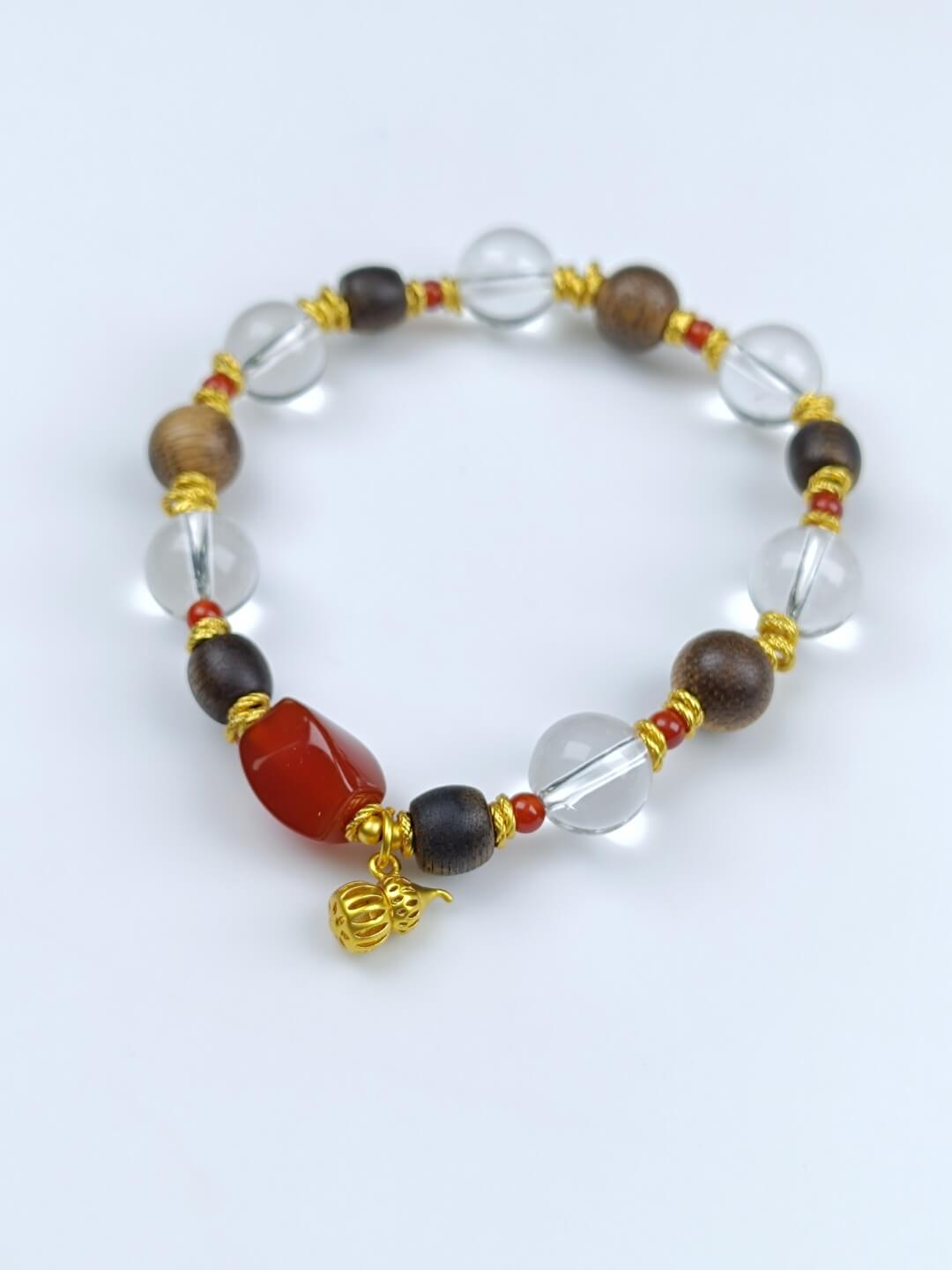 Karma Stone Bracelet 10mm Clear Quartz + Agarwood + Twisted Beads