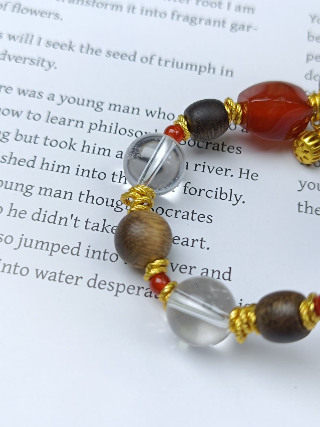 Karma Stone Bracelet 10mm Clear Quartz + Agarwood + Twisted Beads