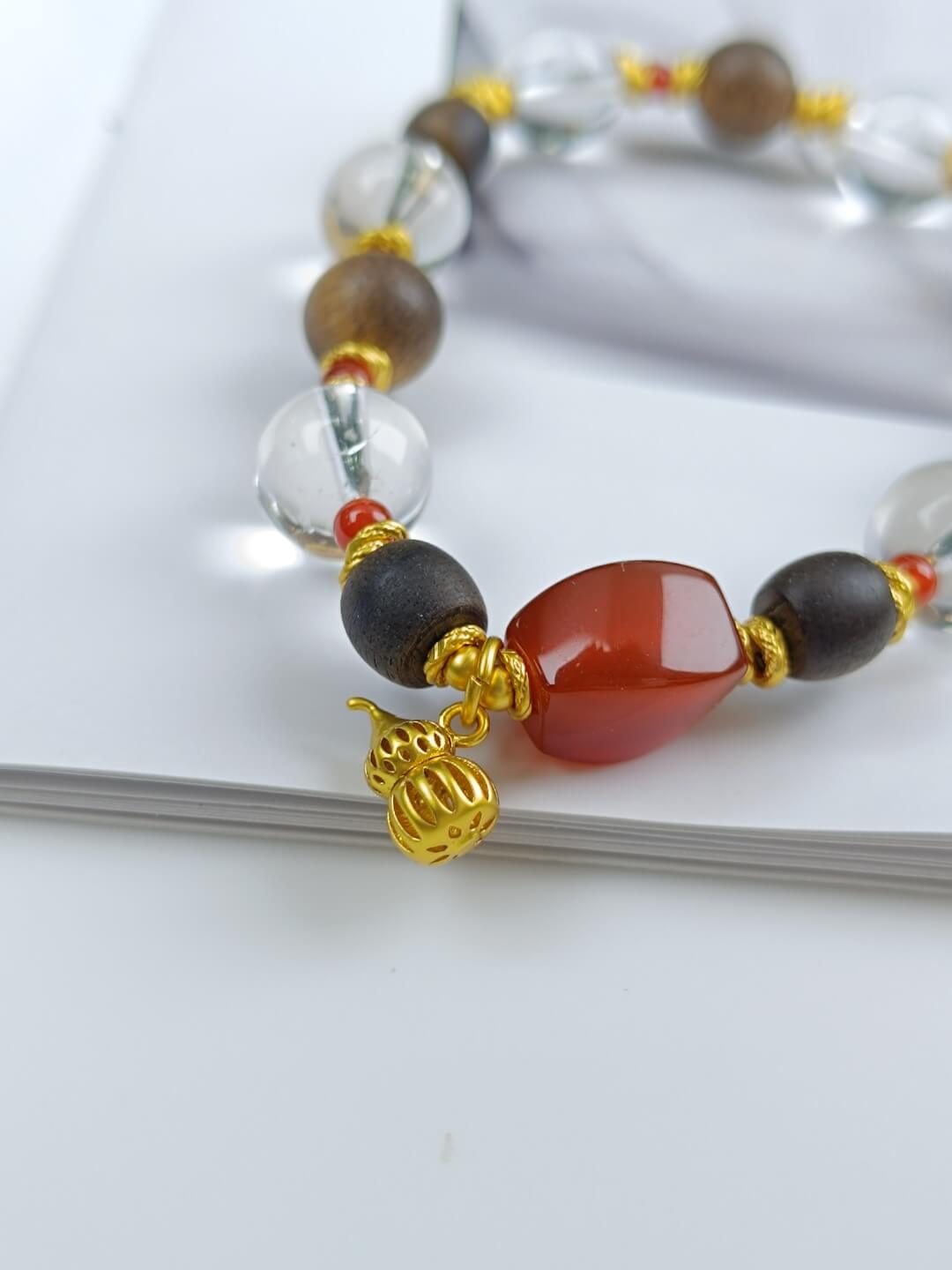 Karma Stone Bracelet 10mm Clear Quartz + Agarwood + Twisted Beads