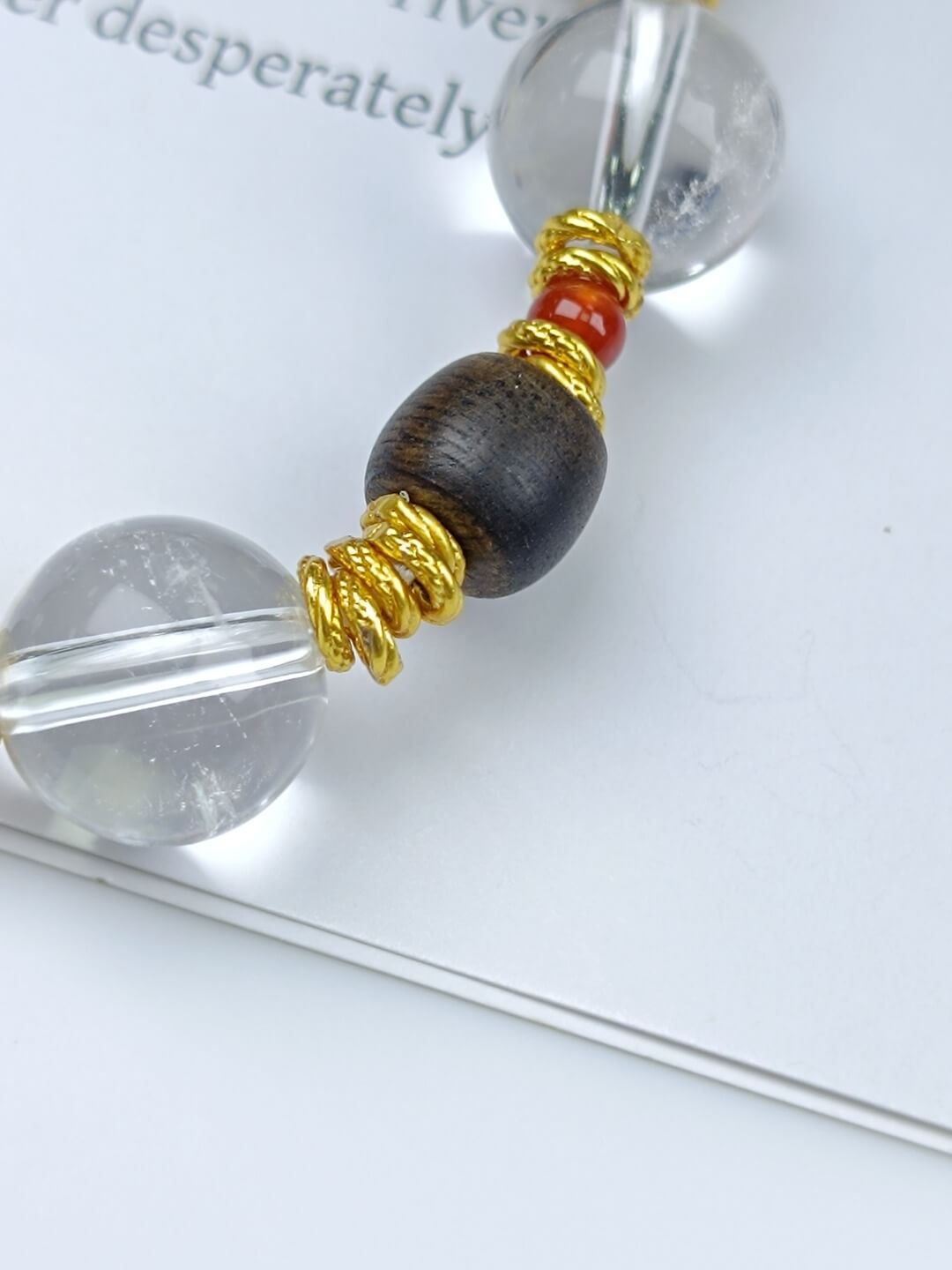 Karma Stone Bracelet 10mm Clear Quartz + Agarwood + Twisted Beads