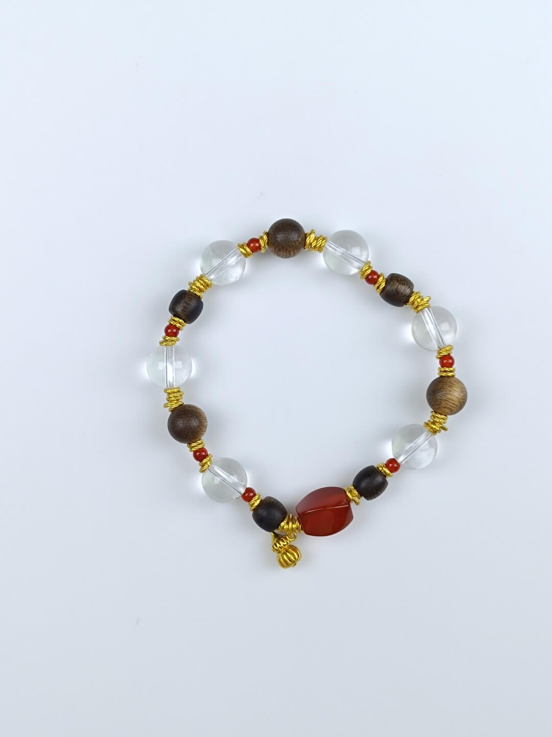 Karma Stone Bracelet 10mm Clear Quartz + Agarwood + Twisted Beads