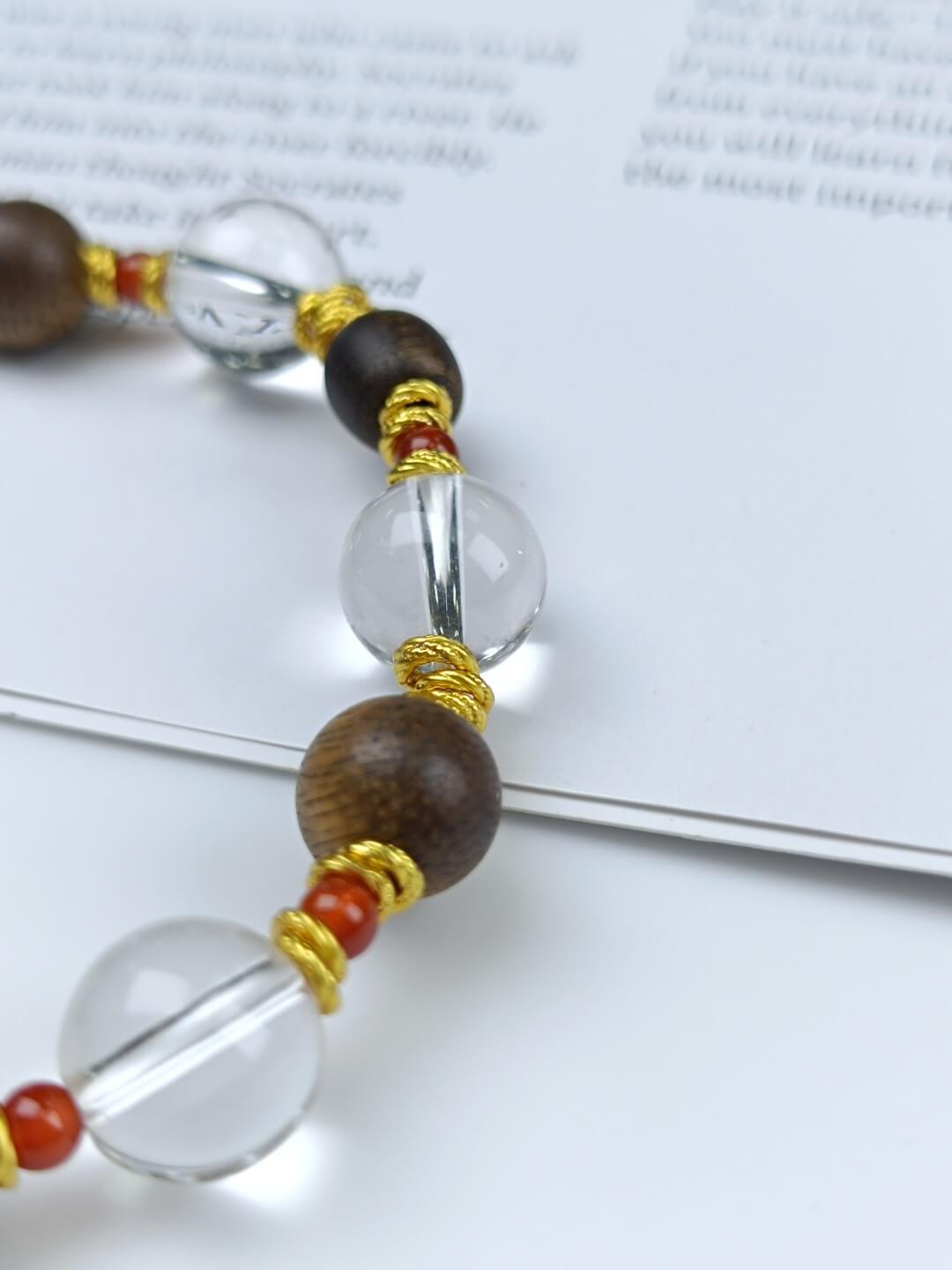 Karma Stone Bracelet 10mm Clear Quartz + Agarwood + Twisted Beads
