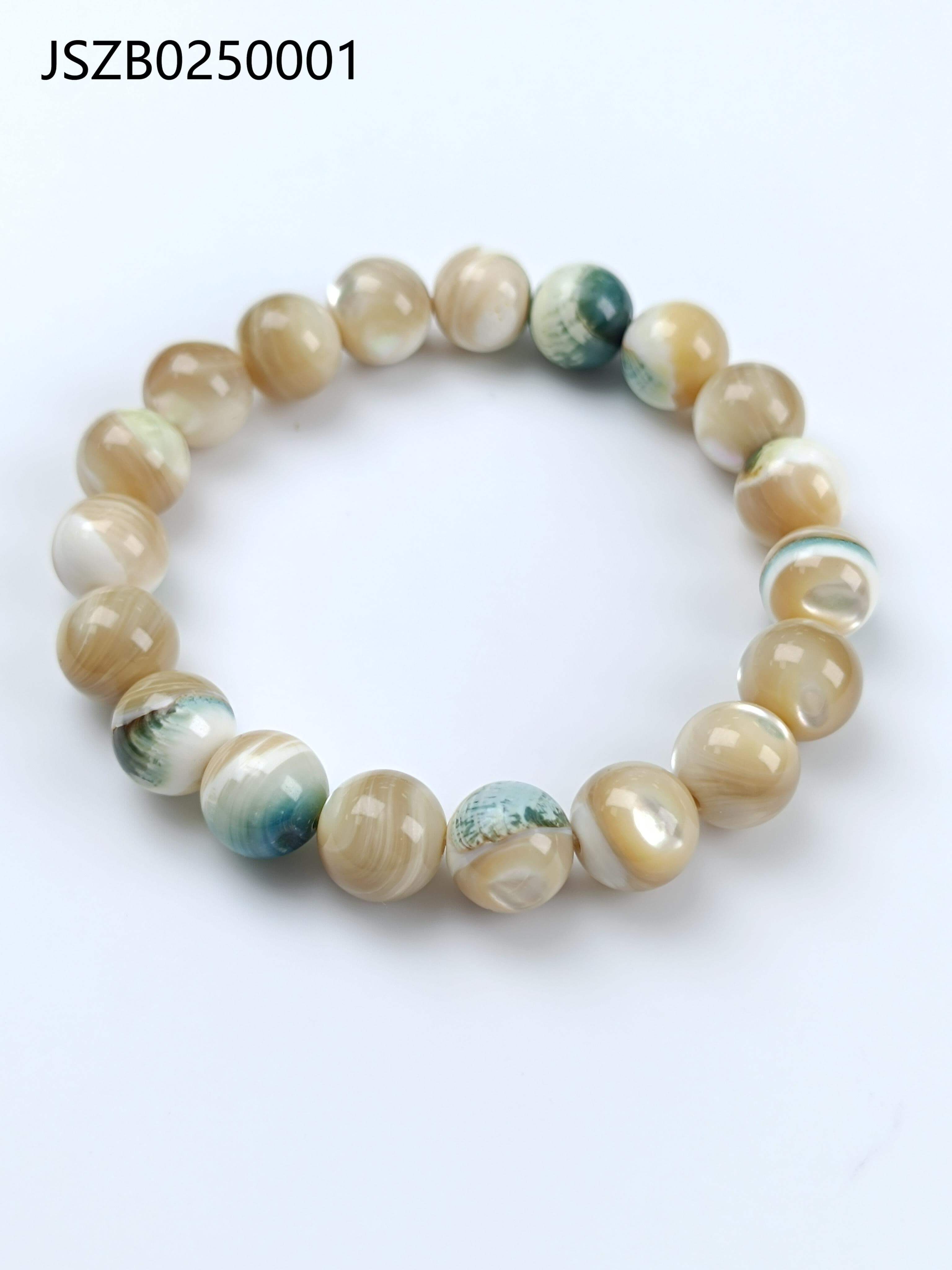 Natural Night-Glow Shell Peacock Feather Bracelet 10.5mm