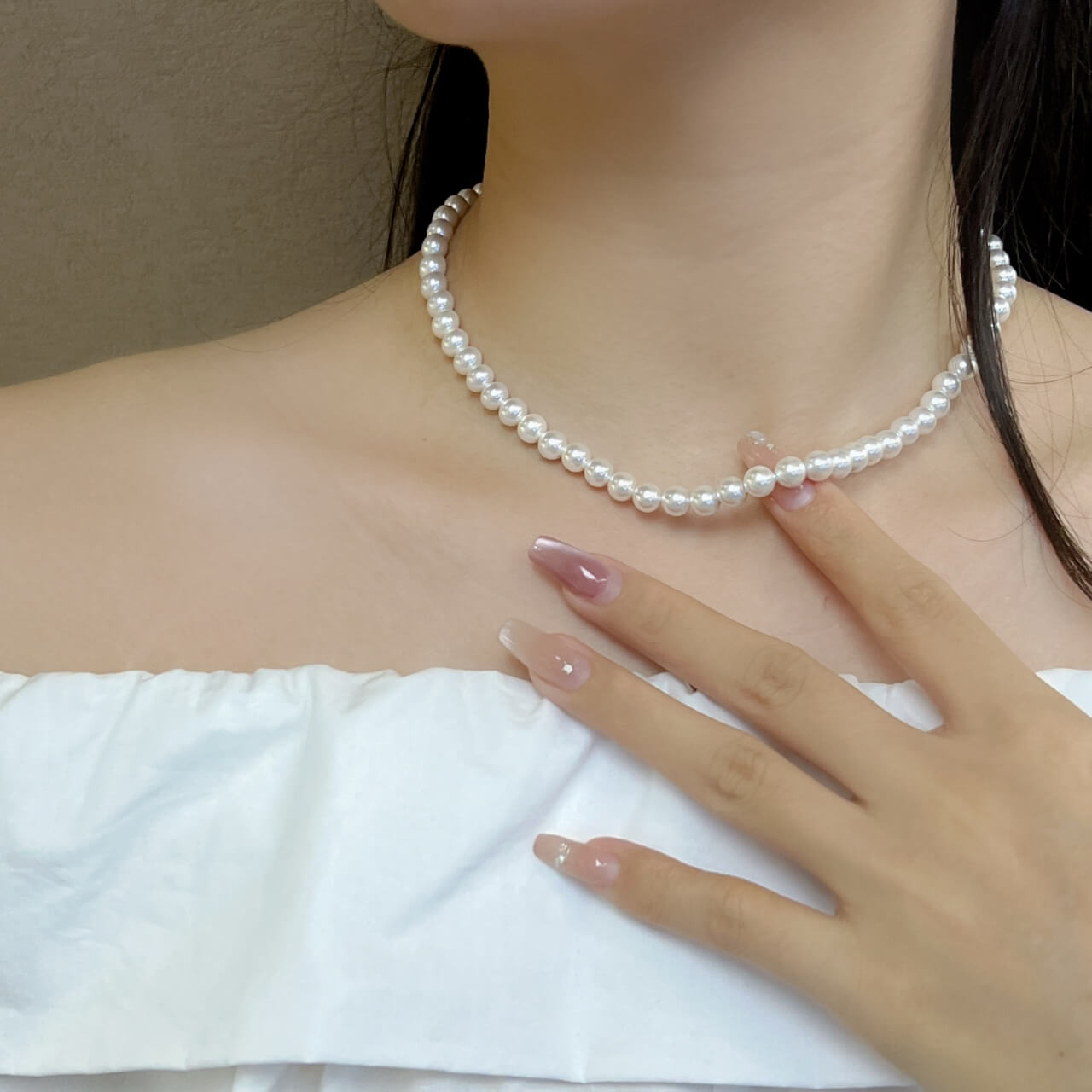 Shell Pearl Near-Round Strong Cold Light Necklace 6mm Magnetic Clasp