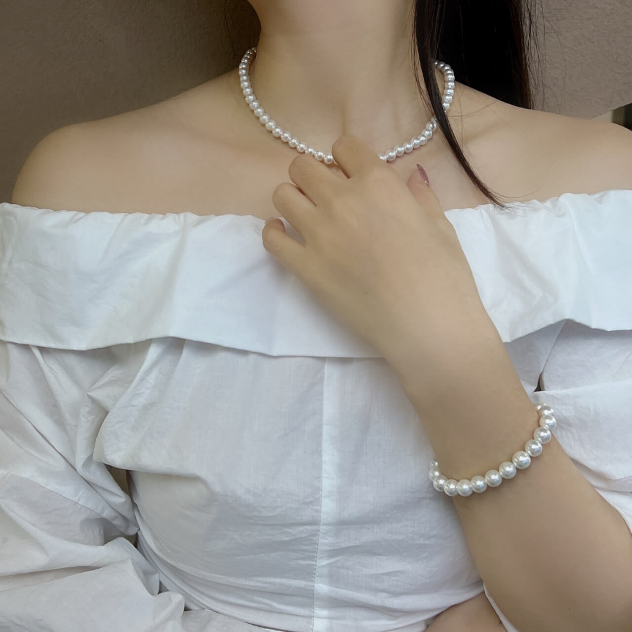 Shell Pearl Near-Round Strong Cold Light Necklace 6mm Magnetic Clasp