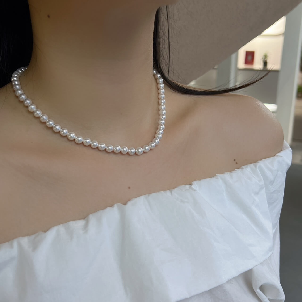 Shell Pearl Near-Round Strong Cold Light Necklace 6mm Magnetic Clasp