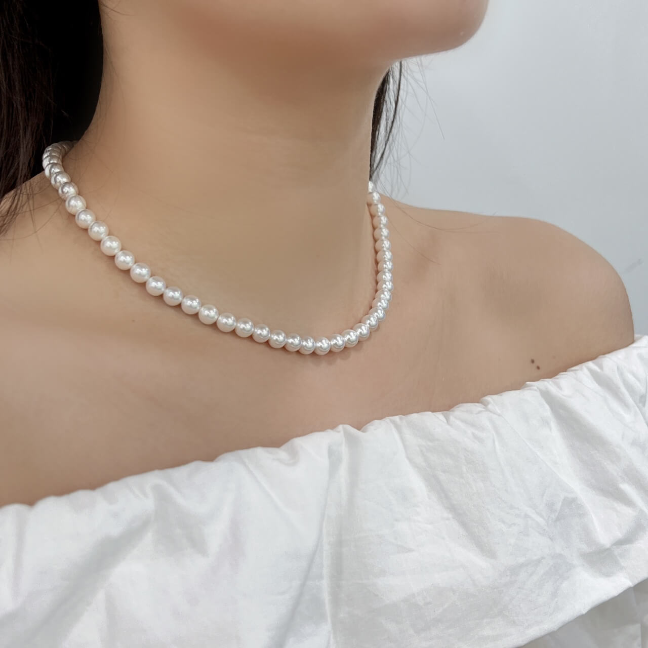 Shell Pearl Near-Round Strong Cold Light Necklace 6mm Magnetic Clasp