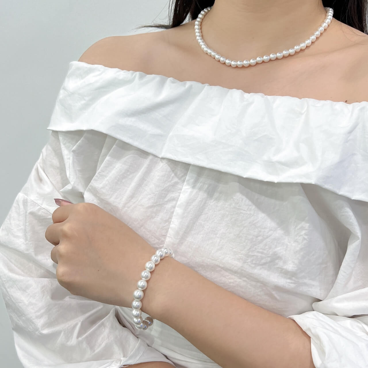 Shell Pearl Near-Round Strong Cold Light Necklace 6mm Magnetic Clasp
