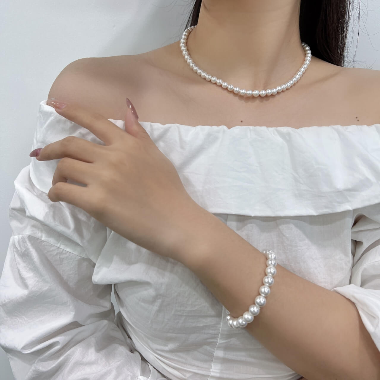 Shell Pearl Near-Round Strong Cold Light Necklace 6mm Magnetic Clasp