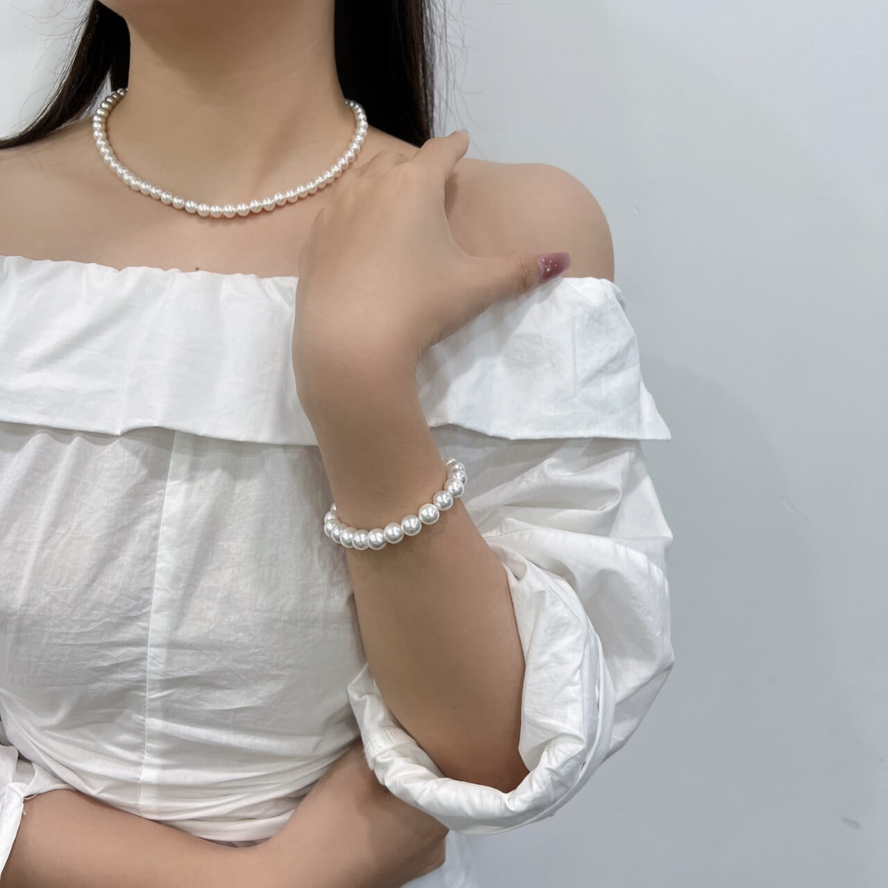 Shell Pearl Near-Round Strong Cold Light Necklace 6mm Magnetic Clasp