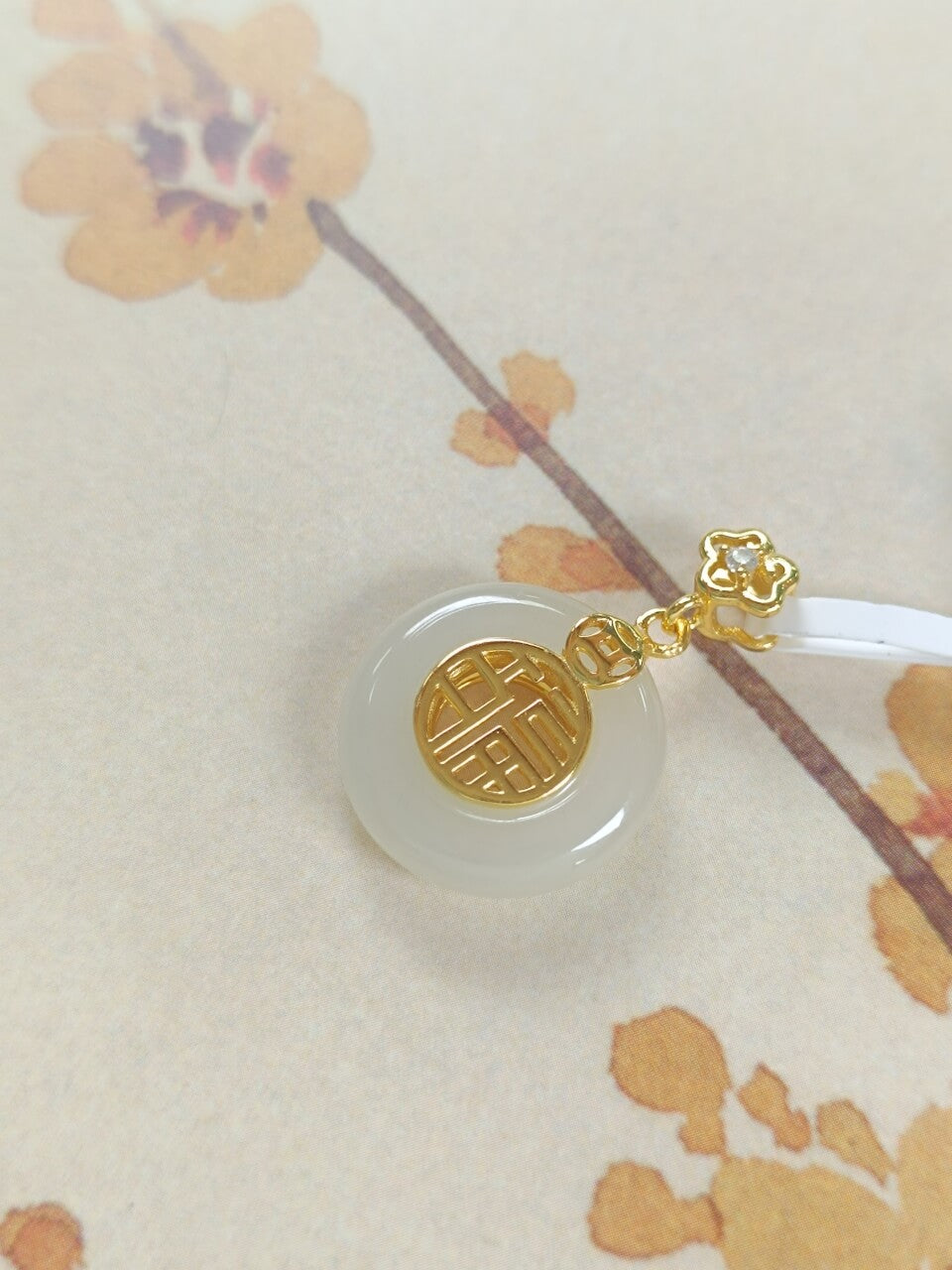 925 Sterling Silver with Hetian Jade Peace Ring Pendant (Thick Gold)