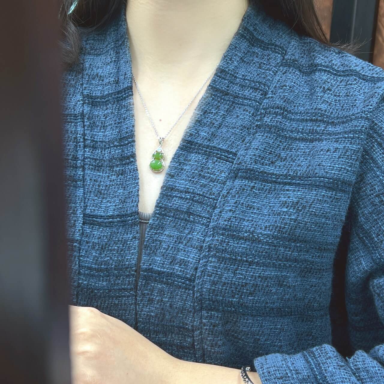 Sterling Silver Pendant with Hotan Jade Egg-Shaped Pendant