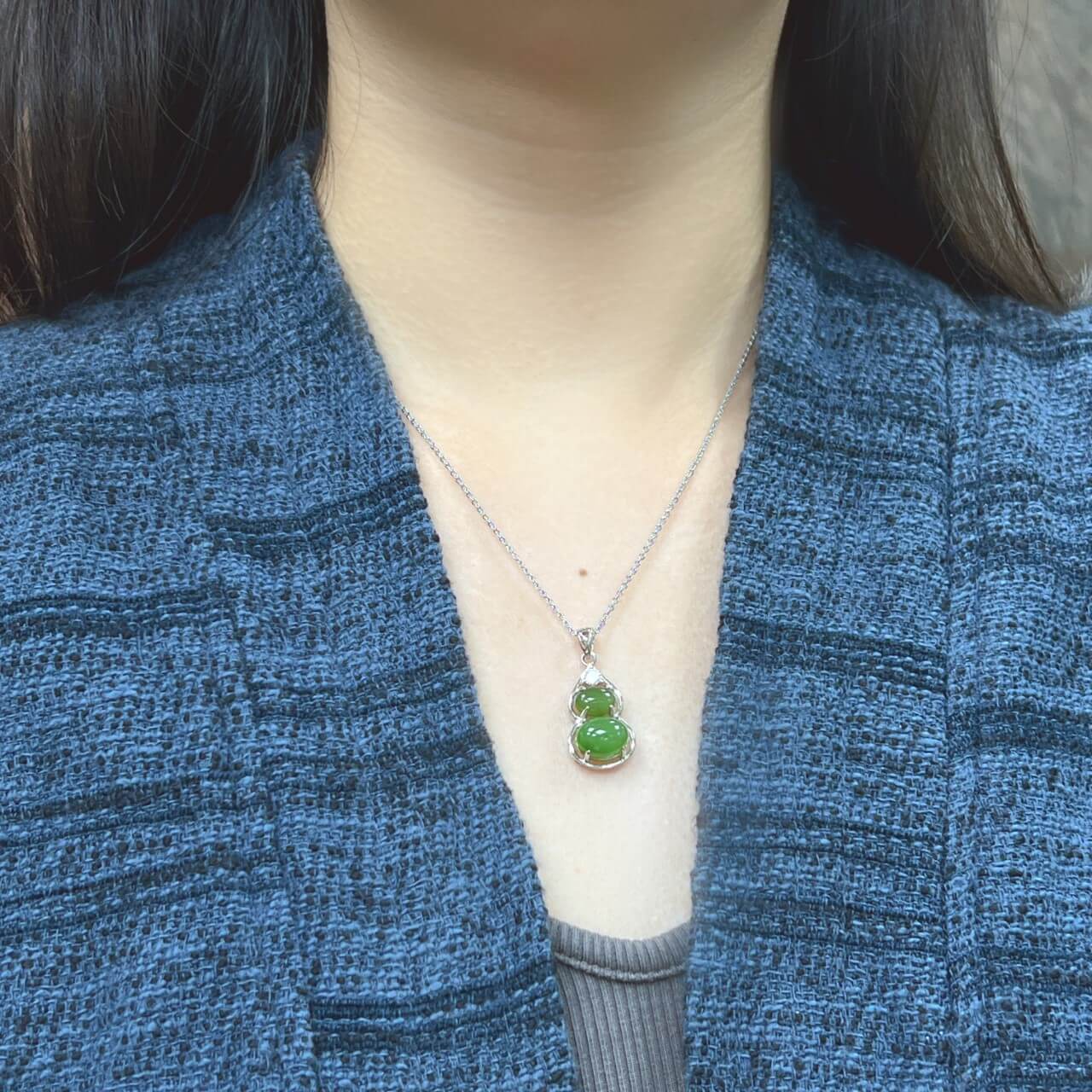Sterling Silver Pendant with Hotan Jade Egg-Shaped Pendant