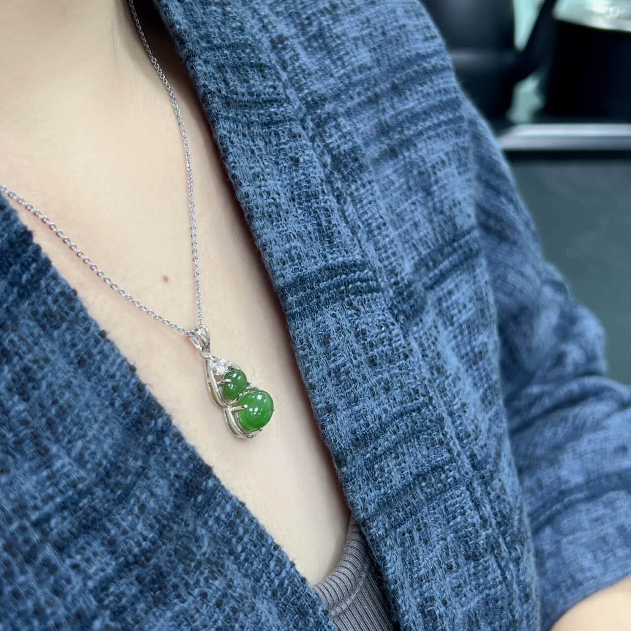 Sterling Silver Pendant with Hotan Jade Egg-Shaped Pendant
