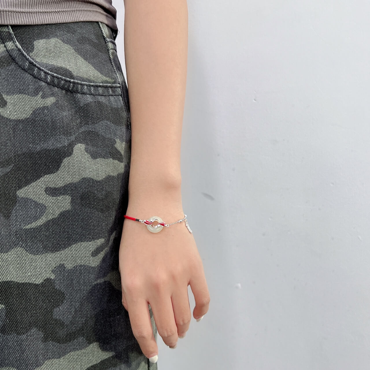 Sterling Silver with Hetian Jade (15x15mm) Peace Ring Dragon Gate Leap Enamel Bracelet