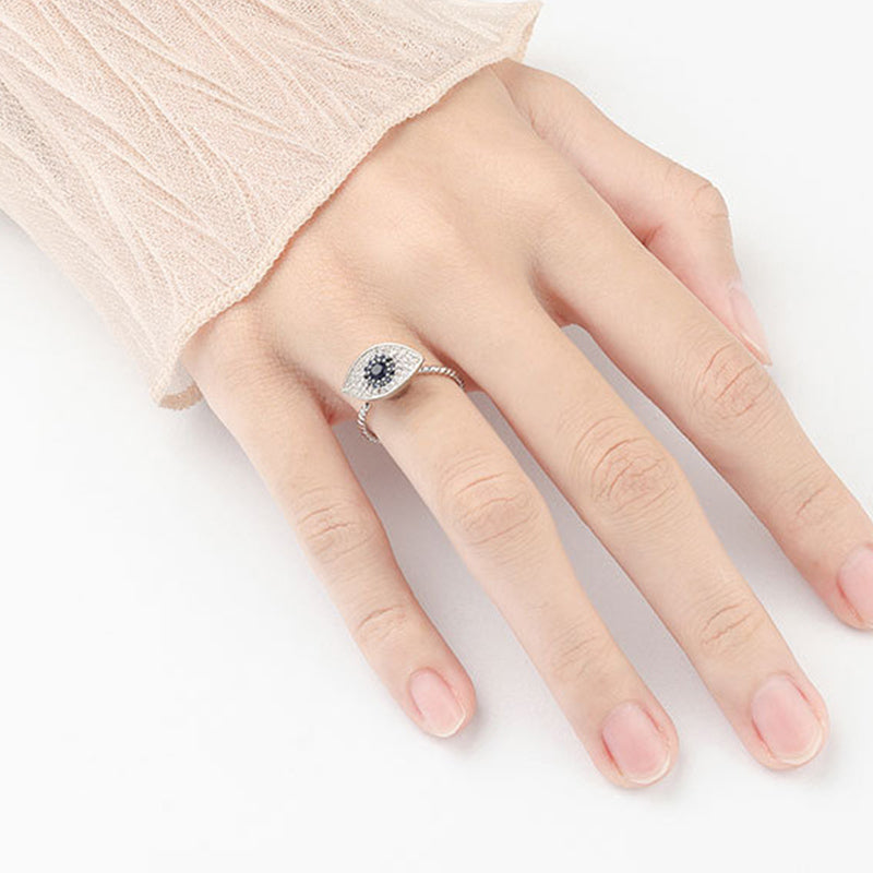 Karma Stone 925 Sterling Silver Evil Eye Protection Blessing Rotatable Ring