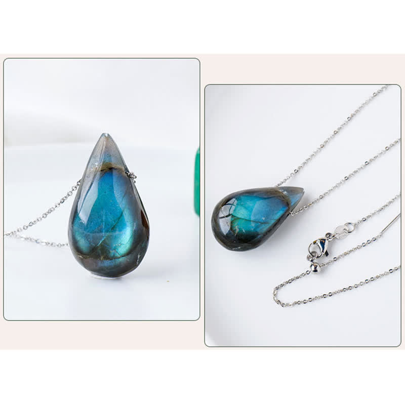 Karma Stone Labradorite Water Drop Support Healing Necklace Pendant