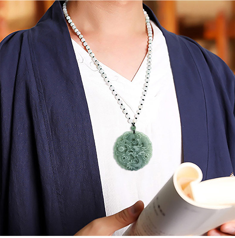 Karma Stone Chinese Zodiac Dragon Jade Fortune Necklace String Pendant