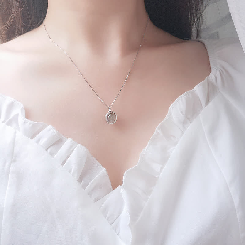 Karma Stone 925 Sterling Silver Moonstone Love Planet Rotatable Pattern Necklace Pendant