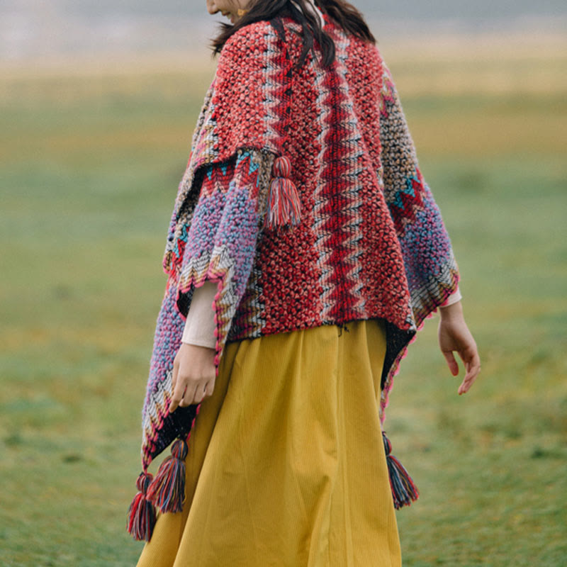 Karma Stone Tibetan Shawl Knitting Warm Cloak Tibetan Tassel Scarf