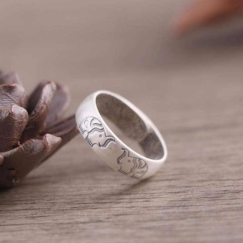Karma Stone 999 Sterling Silver Lotus Elephant Six True Words Blessing Ring