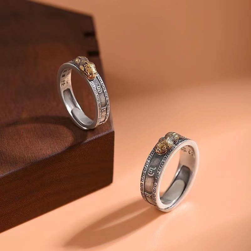 Karma Stone PiXiu Om Mani Padme Hum Heart Sutra Luck Wealth Couple Ring