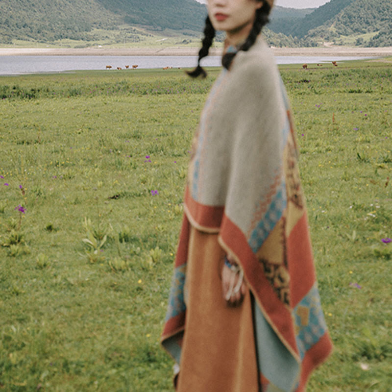 Karma Stone Tibetan Shawl Diamond Pattern Winter Warm Cloak Scarf