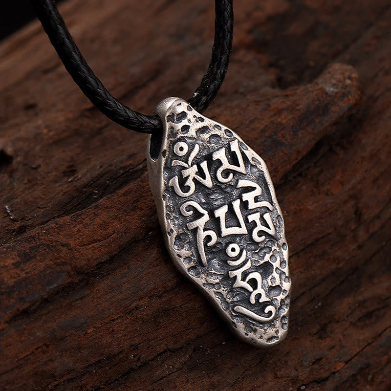Karma Stone Tibetan 925 Sterling Silver Om Mani Padme Hum Dorje Vajra Engraved Strength Necklace Pendant