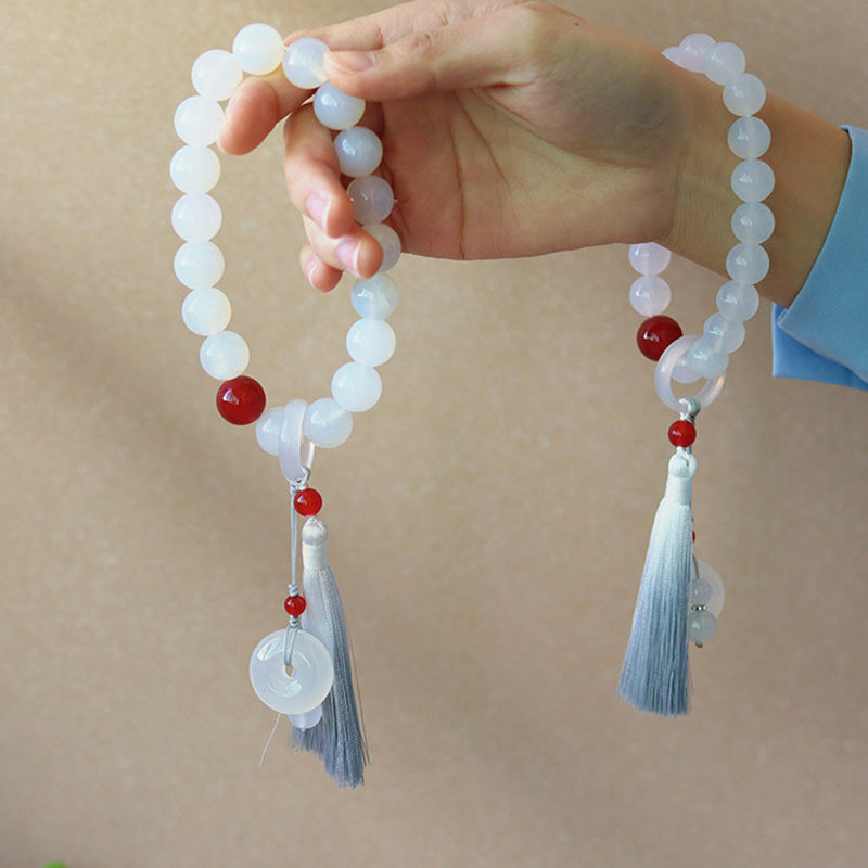 Karma Stone White Agate Red Agate Luck Wrist Mala Tassels Pocket Mala Car Decoration