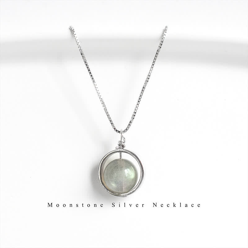 Karma Stone 925 Sterling Silver Moonstone Love Planet Rotatable Pattern Necklace Pendant