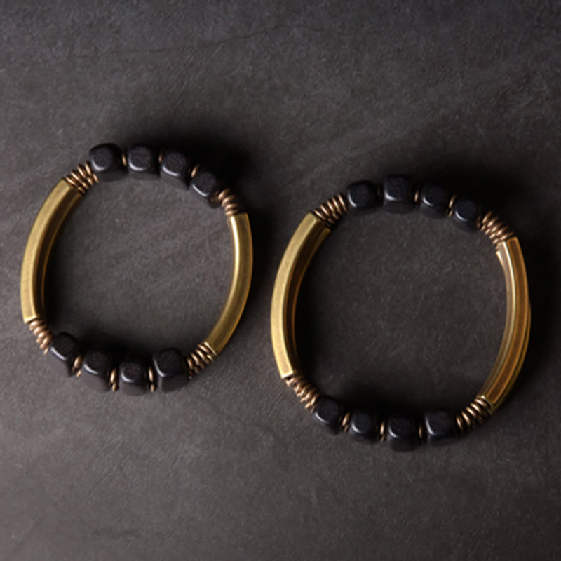 Karma Stone Tibetan Ebony Wood Copper Balance Double Layer Bracelet