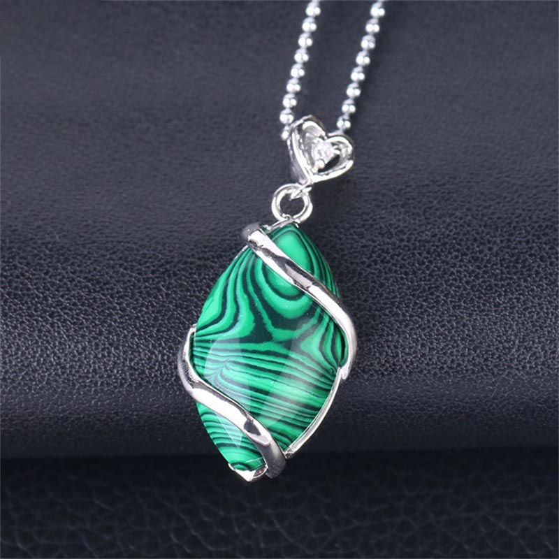 Karma Stone Marquise Pattern Natural Crystal Stone Charm Necklace Pendant
