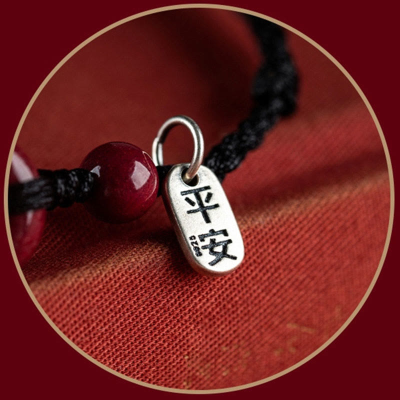 Karma Stone Handmade Cinnabar Peace Buckle Safe and Healthy Charm Blessing String Bracelet Anklet