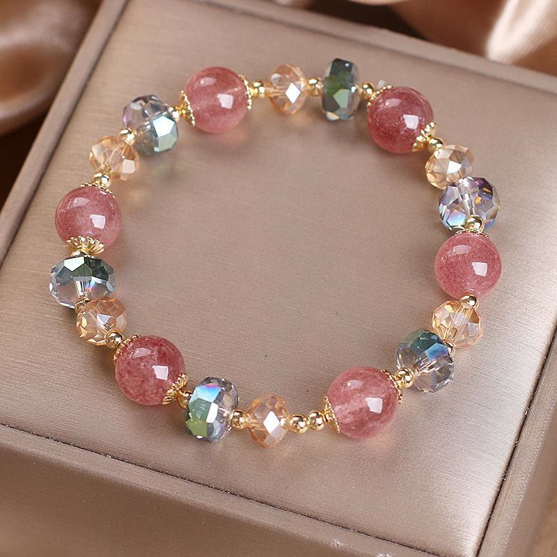 Karma Stone Natural Strawberry Quartz Colorful Crystal Positive Bracelet