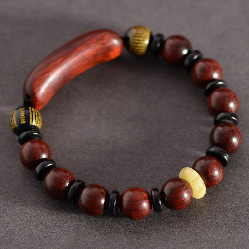 Karma Stone Small Leaf Red Sandalwood Om Mani Padme Hum Engraved Protection Bracelet