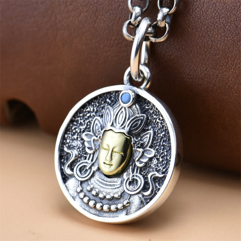 Karma Stone 925 Sterling Silver Green Tara Double Dorje Vajra Protection Necklace Pendant