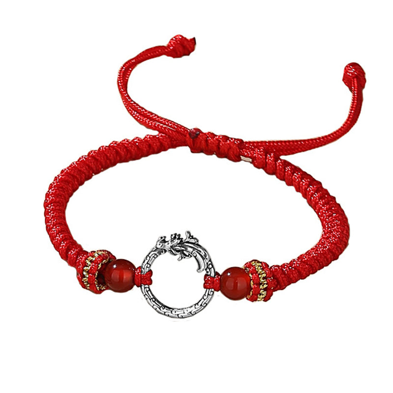 Karma Stone Handmade 925 Sterling Silver Year of the Dragon Phoenix Peace Buckle Luck Couple Bracelet