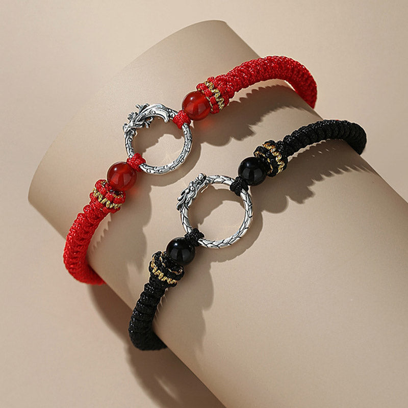 Karma Stone Handmade 925 Sterling Silver Year of the Dragon Phoenix Peace Buckle Luck Couple Bracelet