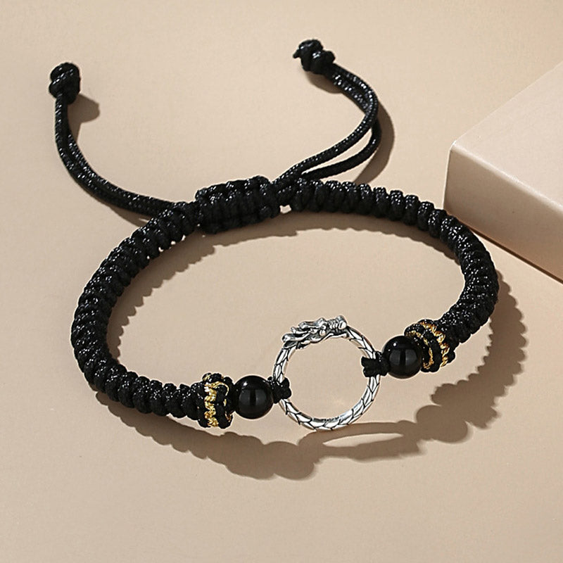 Karma Stone Handmade 925 Sterling Silver Year of the Dragon Phoenix Peace Buckle Luck Couple Bracelet